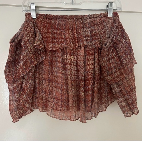 ba&sh Rust Floral Off-Shoulder Ruffle Blouse - Picture 3 of 3